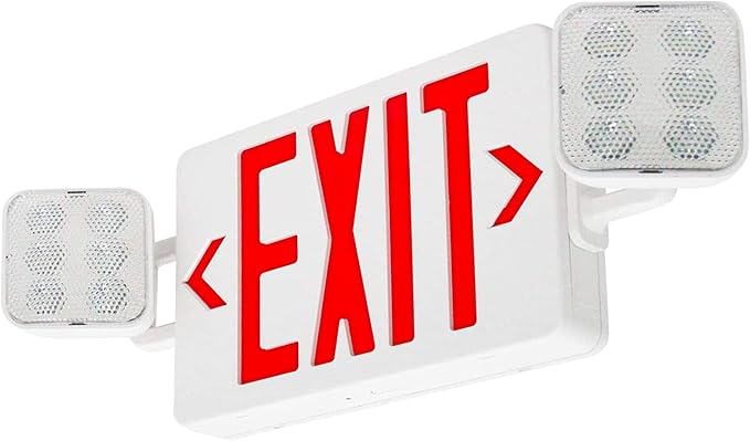 LED Flying Direct LED Combo Exit Sign Emergency Light, Double Sided with Two LED Flood Lights, Exit Signs for Business with Battery Backup, Fire Resistant UL 94V-0, Commercial Grade Brand