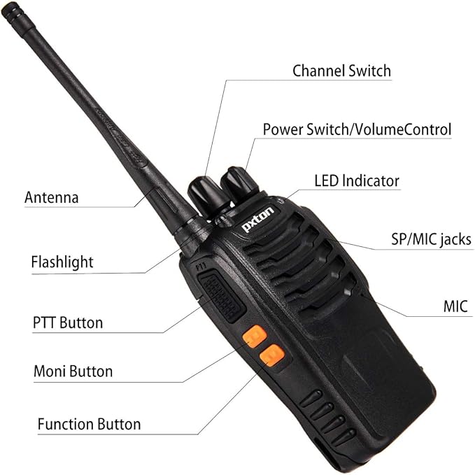 pxton Walkie Talkies for Adults Two Way Radios Long Range with Headphones,16 Channel Handheld 2 Way Radio Rechargeable with Flashlight Li-ion Battery and Charger（10 Pack）