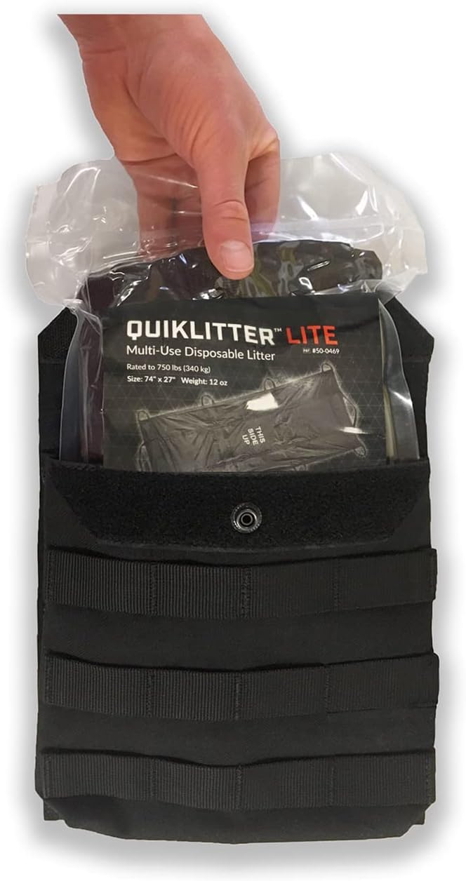 Rescue Essentials Quiklitter Lite, Black Nylon Handles, Nylon Fabric, 750 Lb Rated for Patient Transport and Casualty Evacuation, Vacuum Sealed for Small Cube Space