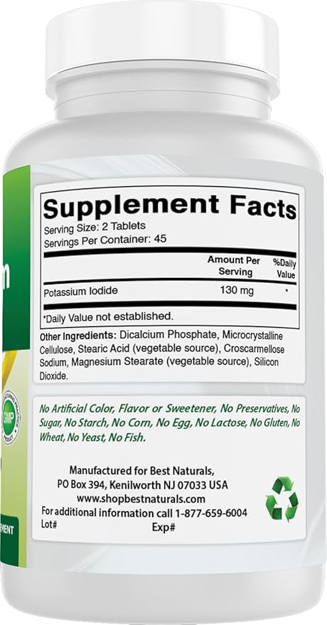Best Naturals Potassium Iodide 130 mg per Serving - Dietary Supplement, 90 Tablets (3)