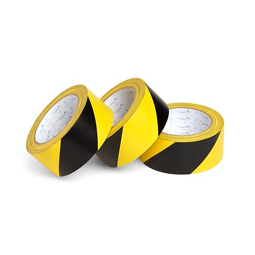 Blue Summit Supplies 3 Rolls Floor Marking Tape, Safety Black and Yellow Stripe, Hazard Tape for Caution and Aisle Marking, 2 inch x 108 feet, 3-Pack