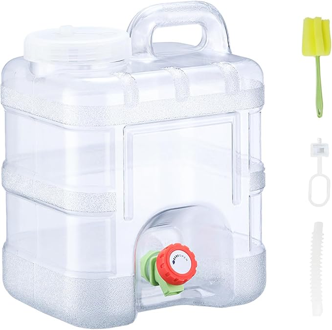 2.6 Gallon Water Jug,Camping Water Container with Spigot,BPA-Free with Cleaning,Brush Transparent Tank Portable,Suitable for Outdoor Camping and Hiking,White