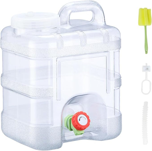 2.6 Gallon Water Jug,Camping Water Container with Spigot,BPA-Free with Cleaning,Brush Transparent Tank Portable,Suitable for Outdoor Camping and Hiking,White