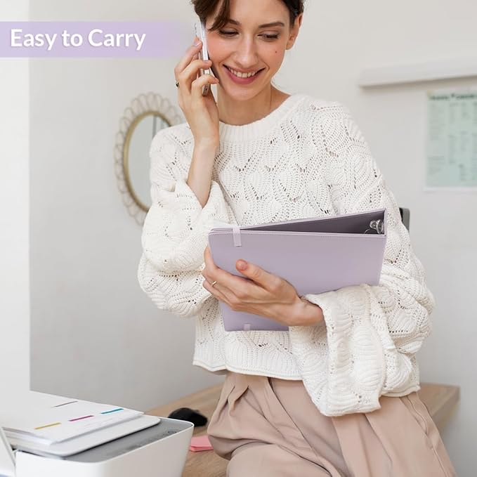 SKYDUE 3 Ring Binder with Clipboard 1 Inch, 13.2" × 10.2" PU Clipboard Binder with Notepad & 5 Dividers with 5 Pockets, Labels, Clipboard Folder Great for School Office(Fit Letter Sized Paper)