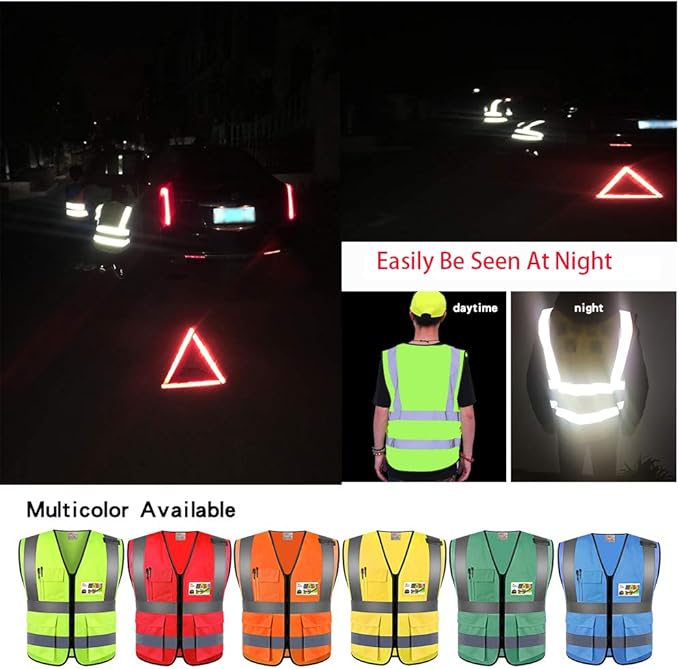 zojo High Visibility Safety Vests With Pockets,Pack of 10,Wholesale Reflective Vest for Outdoor Works, Cycling, Jogging, Walking,Sports - Fits for Men and Women (2XL-Mix Yellow & Orange)