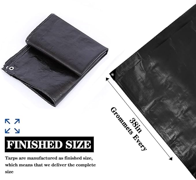 Tarp Heavy Duty Waterproof 8x14ft,TEZONG Black Tarp 12Mil Plastic Tarpaulin Outdoor Tarp Cover for Emergency Rain,Patio Furniture,Wood,Roof,Camping,Car,Pool