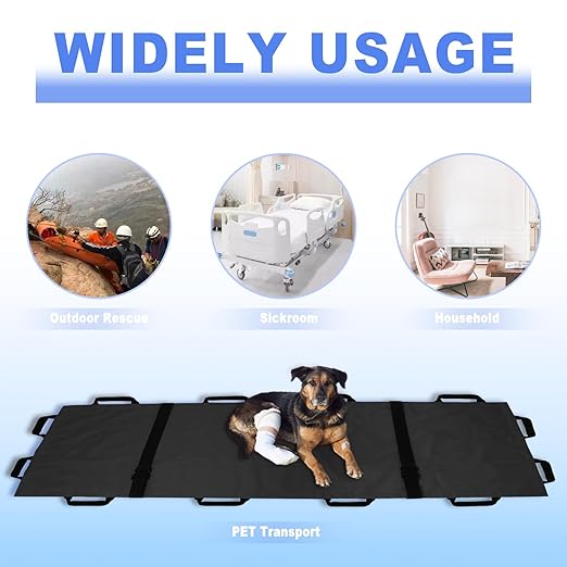 Portable Transport Stretcher with 12 Handles，Dog Stretcher & Gurney with Carrying Bag Patient Animal Mover Travel Size Emergency Casualty Evacuation-Capacity 400lbs (Black)