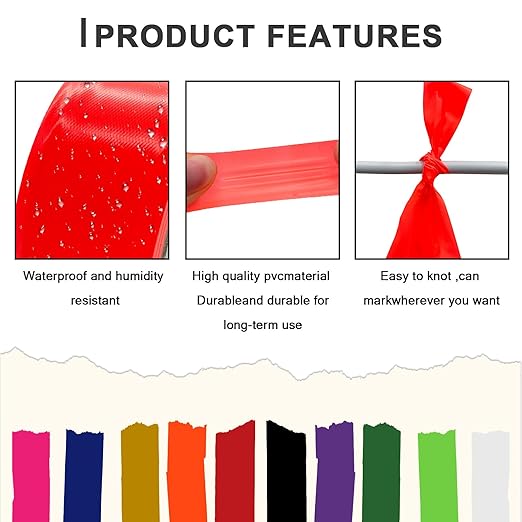 10 Pack Flagging Tape 10 Assorted Colors, Non-Adhesive Plastic Ribbon Neon Marking,1"*2000' Marking Tape for Tree Marking, Hunting, Boundaries and Hazardous Areas,Trail Marking