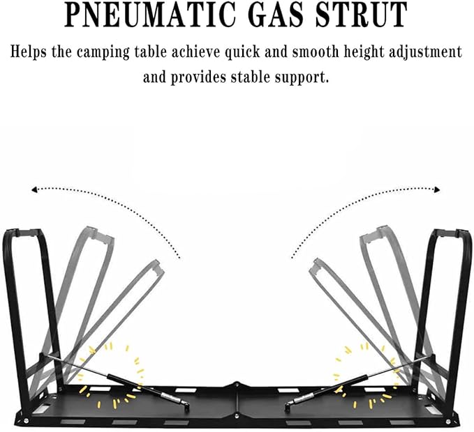 SoloWilder Foldable Camping Table with Gas Struts 3'5" Carbon Steel Large Outdoor Portable Table 11.8lb for Hiking, BBQ, Picnic