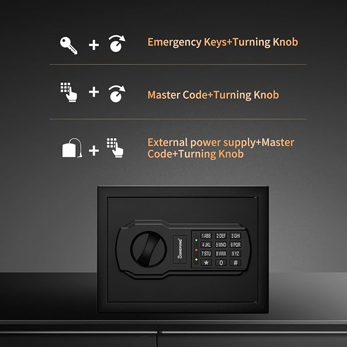 Fire Resistant Safe Box with Fireproof Waterproof Bag and Sensor Light,0.23 Cubic Feet Money Safe with Emergency External Power Supply,Electronic Digital Security Safe
