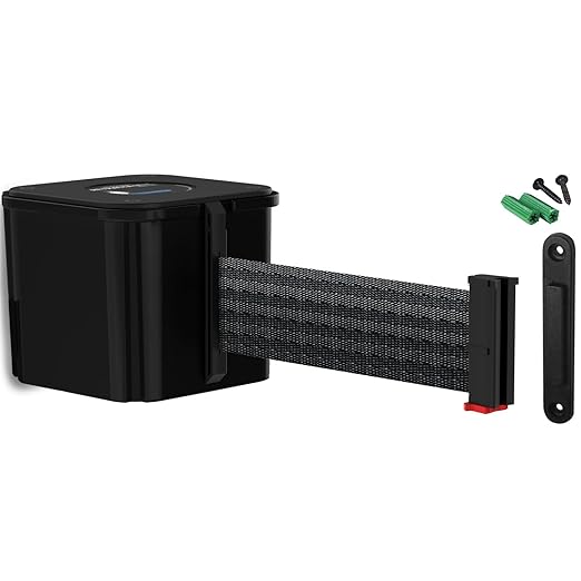 WM412 Retractable Belt Wall Mounted Smooth Black Crowd Control Barrier and Receiving End, 20' Black Belt