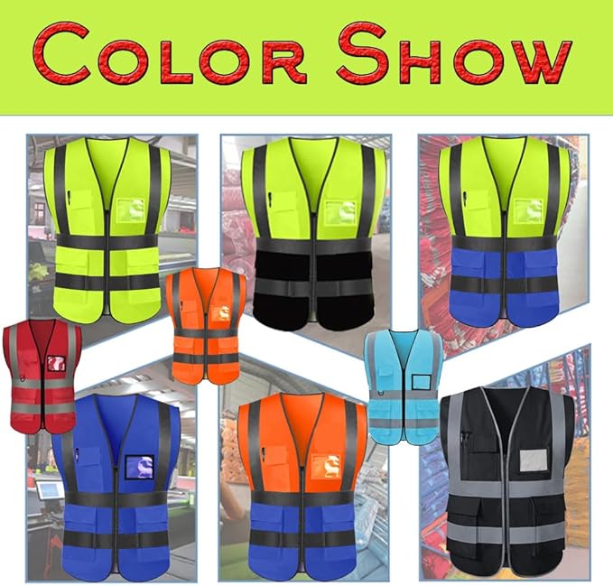 High Visibility Safety Reflective Vest with Pockets and Zipper Construction Hi Vis Work Vest(Royal Blue 3XL)