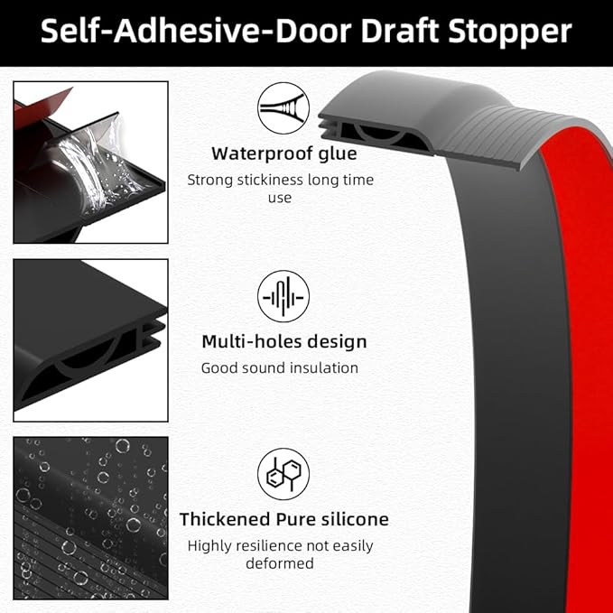 Door Draft Stopper, Adjustable Weather Stripping Seal for Cold Insulation, Bottom/Under Sweep for Exterior & Interior Doors, Seal Blocker Noise, Black, 39 inches