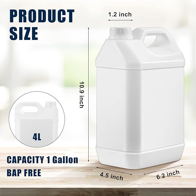 Hoolerry 8 Pack 1 Gallon Plastic Jug with Child Resistant Lid Jugs with Ergonomic Handle Reusable BPA Free Storage Containers, HDPE Construction for Residential or Commercial Use