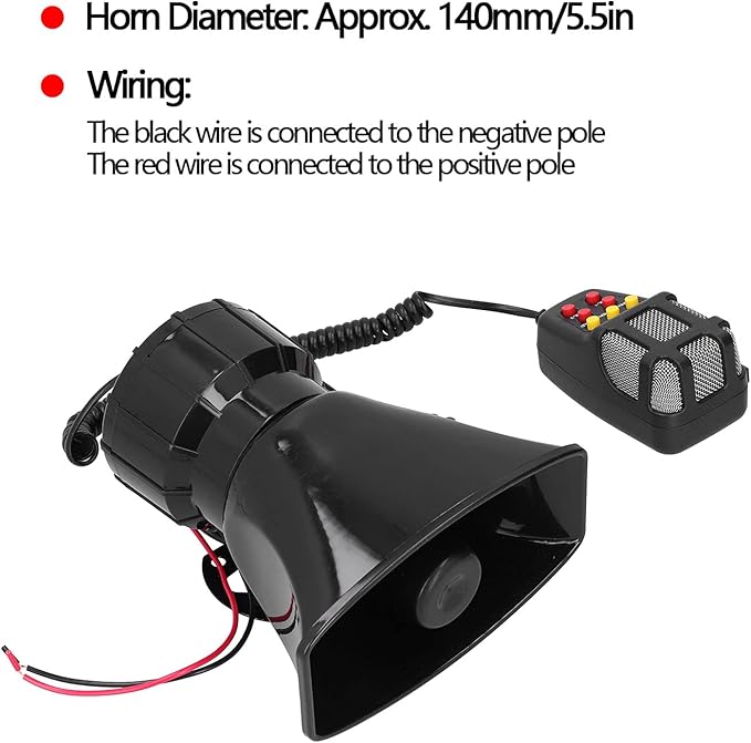 100W Loudspeaker, Car Horn PA Mic 7Sound Siren for Car Truck RV with PA System and Installation Kit, 12V Universal
