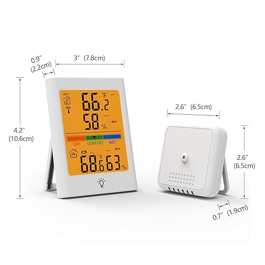 Indoor Outdoor Thermometer Wireless, Digital Temperature Humidity Monitor with 330FT Range Remote Sensor, Automatic Backlight, Comfort Indicator, Max/Min Records for Home, Warehouse (White)