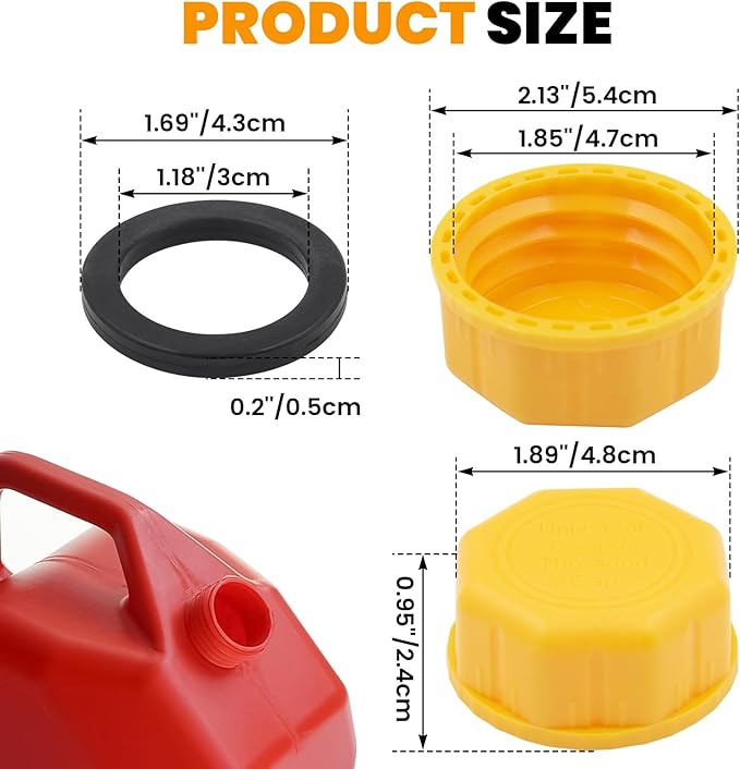5 Gallon Gas Can Cap (Pack of 3) - Durable Replacement Gas Caps for Gasoline Tanks, Plastic Gas Cans - Includes Coarse Thread Gas Cap & Solid Transportation Caps