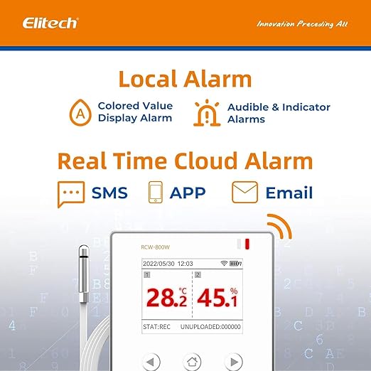 Elitech WiFi 5G/2.4G Digital Temperature Humidity Data Logger Remote Temperature Monitor Cloud Data Storage SMS/Email/APP/Web Alarm, with External Temp&Humi Probe, 16.4ft, RCW-800W-THE-V2(-40~176℉)