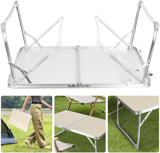 KISKIS 2 Fold Ultra Lightweight Folding Camping Tables 2Ft Portable Small Aluminum Outdoor Desk with Carry Handle, 62X42cm(24X17inch) for Picnic Travel,White