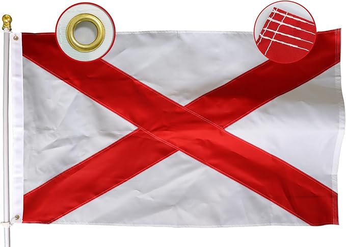 Heavy Duty Alabama State Flag 3x5 Ft -Longest Lasting Oxford Nylon 210D | Four Rows Stitching Fly Ends | Alabama AL Flags Decoration Gift Yard House Banner