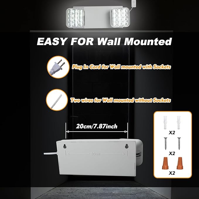Plug in Emergency Lights for Business Home Power Failure 4Hours 300lm LED Commercial Emergency Light Fixtures with Battery Backup Rechargeable Adjustable Two Heads AC85-277V