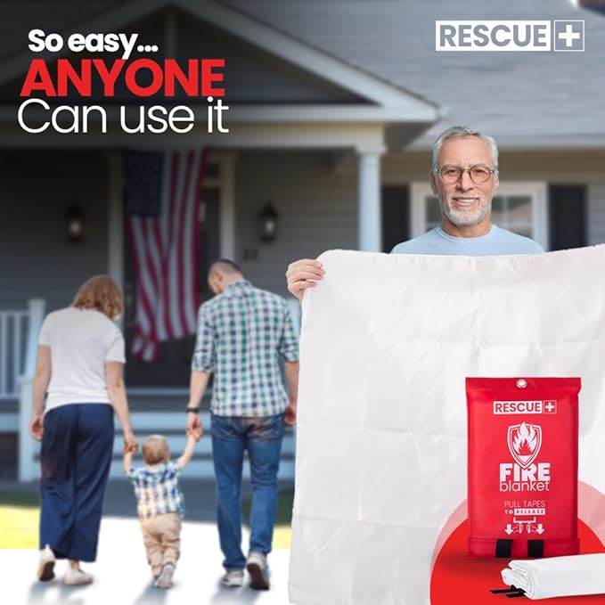 Rescue+ Emergency Fire Blankets – 6 Pack, 40” x 40” Fiberglass Flame Retardant Safety Blanket for Home, Kitchen, Workplace, Travel, Camping, and Car Emergencies
