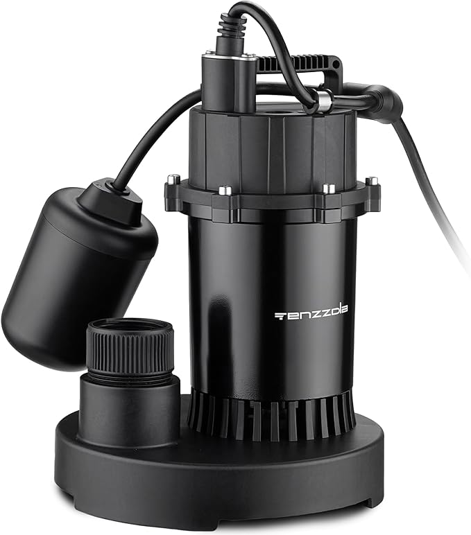 Sump Pump, 1HP 4000GPH Submersible Water Pump with Float Switch, Portable Electric Cast Aluminum Sump/Sewage Pump with 10FT Cord for Basement Draining