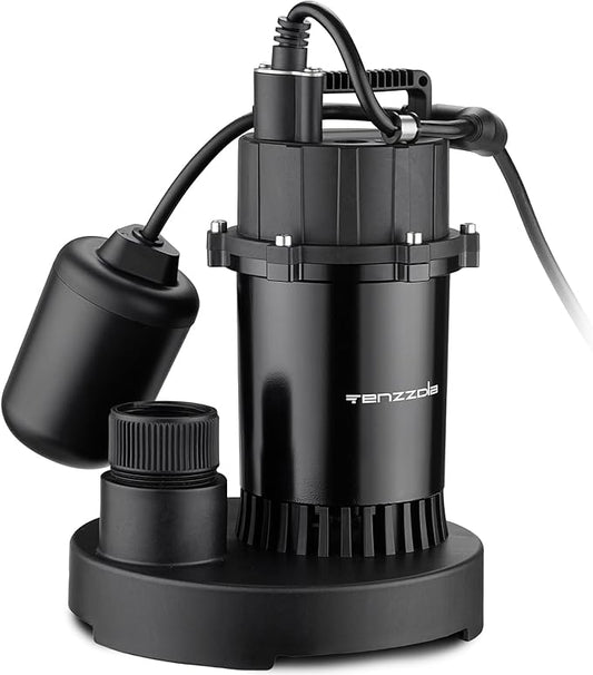 Sump Pump, 1HP 4000GPH Submersible Water Pump with Float Switch, Portable Electric Cast Aluminum Sump/Sewage Pump with 10FT Cord for Basement Draining