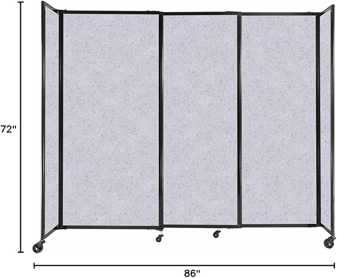 Versare Straightwall Sliding Portable Wall Partition | Freestanding Office Dividers | Locking Wheels | Temporary Room Separator | 7'2" Wide x 6' Tall Marble Gray SoundSorb Panels
