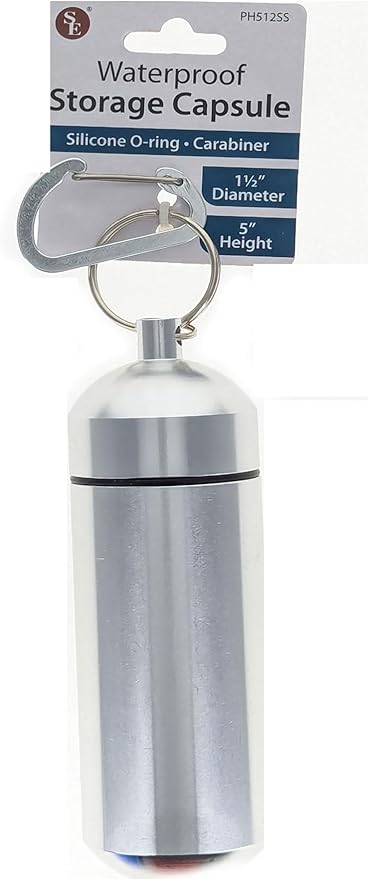 SE 5-Inch Large Waterproof Aluminum Storage Container + Carabiner - Outdoor Survival Gear -PH512