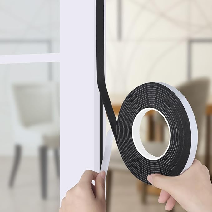 1/2 Inch Wide 1/17 Inch Thick Weather Stripping Door Seal,Window Sealing Tape,Foam Insulation Tape,Single-Sided Self-Adhesive Foam Strips,33 Feet Long Black