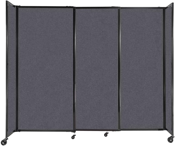 Versare Straightwall Sliding Portable Wall Partition | Freestanding Office Dividers | Locking Wheels | Temporary Room Separator | 7'2" Wide x 6' Tall Dark Gray SoundSorb Panels