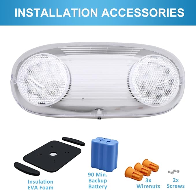 Outdoor Emergency Light with Battery Backup, Exterior Lights with Battery Backup, Wet Location, LED Egress Lights, Exterior Two Adjustable Heads Emergency Lighting Fixture,120/277V, UL Listed(12 Pack)