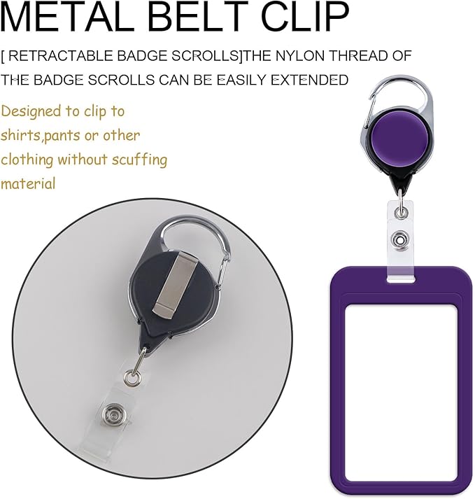Purple Retractable Reel Clip with ID Card Holder, Durable & Convenient Lanyard Reel for Work, Events, School, Office, Fashion Card Sleeve for Nurse, Teacher, Women