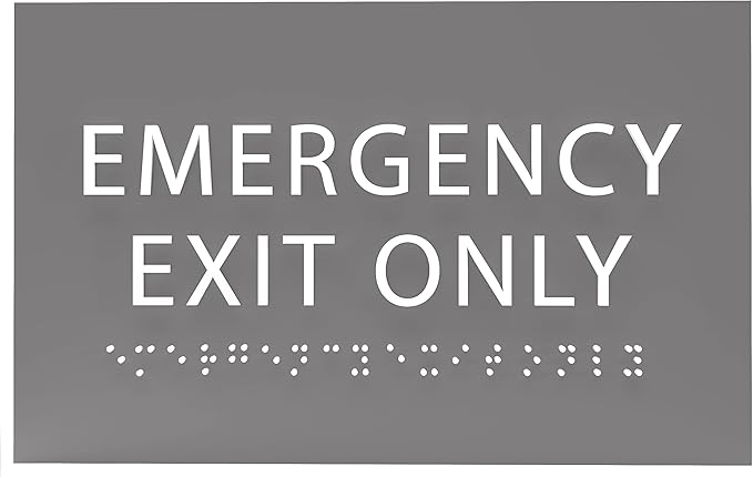6" X4" Emergency Exit Only Sign - ADA Compliant Tactile Graphics Grade 2 Braille Text Prohibition Sign | Wall Mount Plastic Emergency Safety Restriction Sign for Business & Office