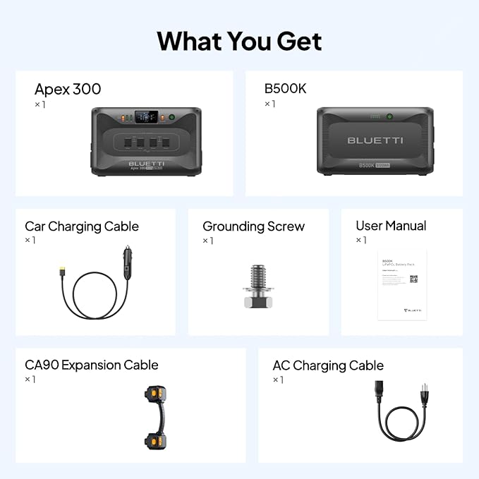 BLUETTI Apex 300 Portable Power Station & B500K Expansion Battery, 7884.8Wh LFP Battery Backup with 6 3840W AC Outlets (7680W Surge), 120V/240V Dual Voltage Output, for Home, RV and Emergencies