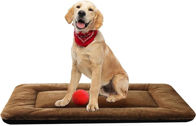 Dog Beds Crate Pad for Medium/Large Dogs Ultra Soft Dog Crate Bed Washable & Anti-Slip Kennel Pad for Dogs Cozy Sleeping Mat,Brown 36inch