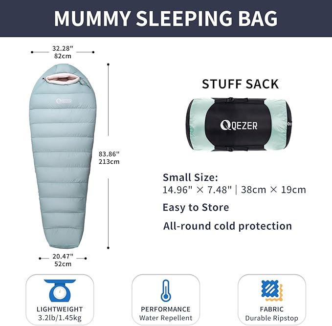 Down Sleeping Bag for Adults with 620 Fill Power Down Ultralight Mummy Backpacking Sleeping Bag