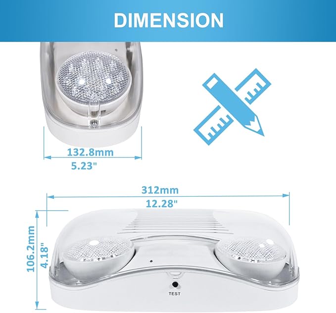 Outdoor Emergency Light with Battery Backup, Exterior Lights with Battery Backup, Wet Location, LED Egress Lights, Exterior Two Adjustable Heads Emergency Lighting Fixture,120/277V, UL Listed (6 Pack)