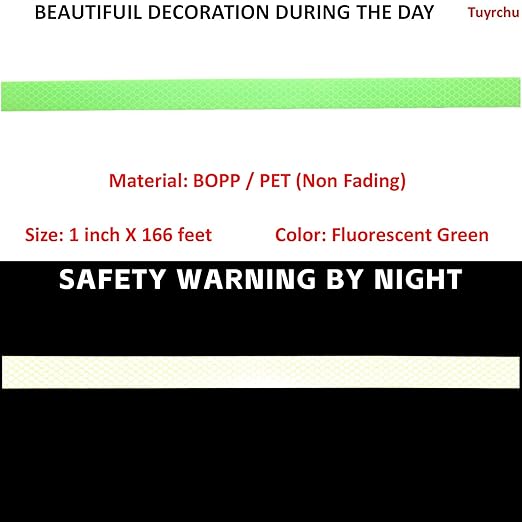 Fluorescent Green Reflective Tape Outdoor Waterproof 1 inch Wide, High Visibility Warning Stickers, Safety Marking Tape (166 feet)