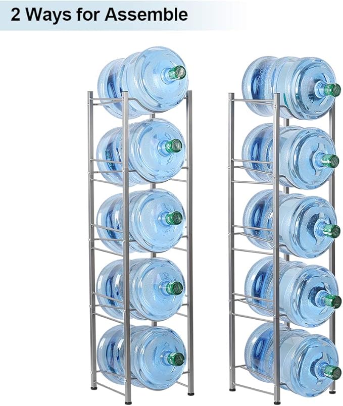 LIANTRAL 5 Gallon Water Jug Holder, 5 Tiers Silver Heavy Duty Water Rack Freestanding, Water Bottle Organizer for Home Office