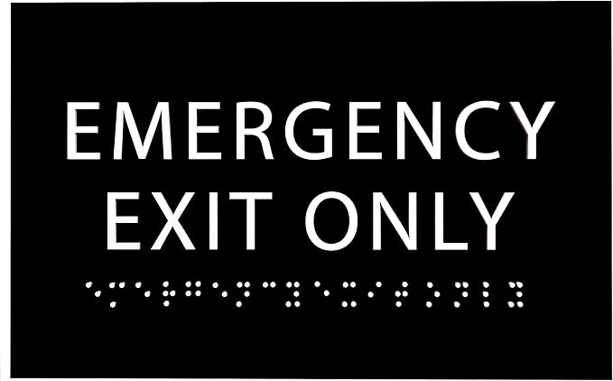 6" X4" Emergency Exit Only Sign - ADA Compliant Tactile Graphics Grade 2 Braille Text Prohibition Sign | Wall Mount Plastic Emergency Safety Restriction Sign for Business & Office