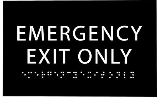 6" X4" Emergency Exit Only Sign - ADA Compliant Tactile Graphics Grade 2 Braille Text Prohibition Sign | Wall Mount Plastic Emergency Safety Restriction Sign for Business & Office