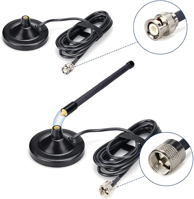 CB Radio Antenna with Magnetic Base, BNC Male Connector, 27MHz Mobile Antenna Compatible with AnyTone, Cobra CB Radio and Other Popular Models, 9-inch Height, Heavy Duty Magnet, for Cars and Trucks