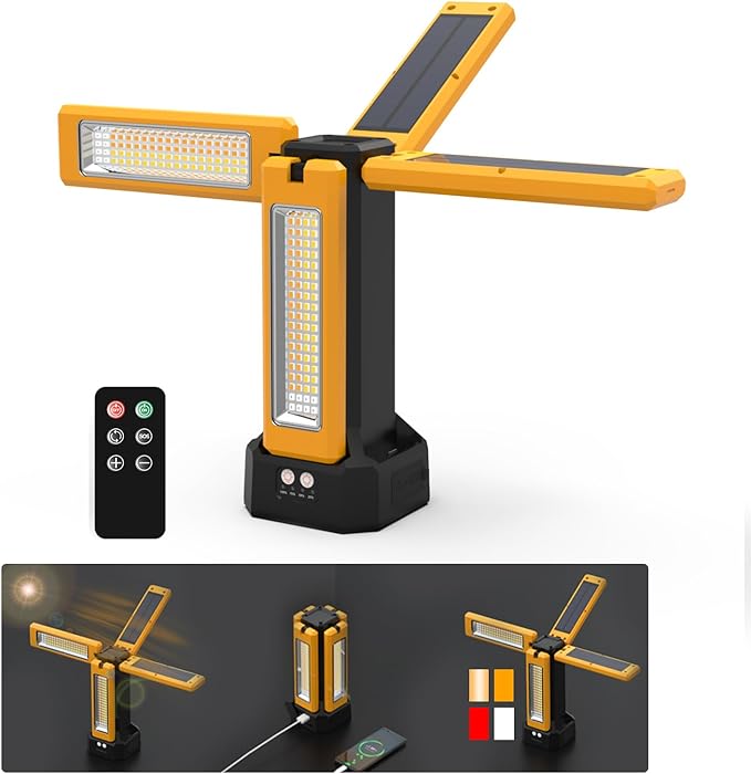 13200mAh Rechargeable Solar Work Light with Folding Stand and Carrying Bag, AODOO 8000 Lumen Stepless Dimmable , White/Warm/Nature White/RED(SOS) with Detachable Tripod (Orange(No Tripod))