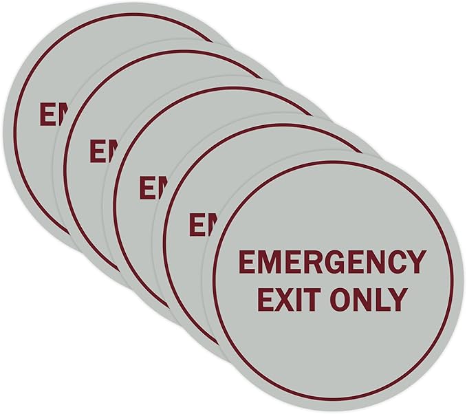 Signs ByLITA Circle Emergency Exit Only Sign (Light Grey/Burgundy) - X-large 5 Pack