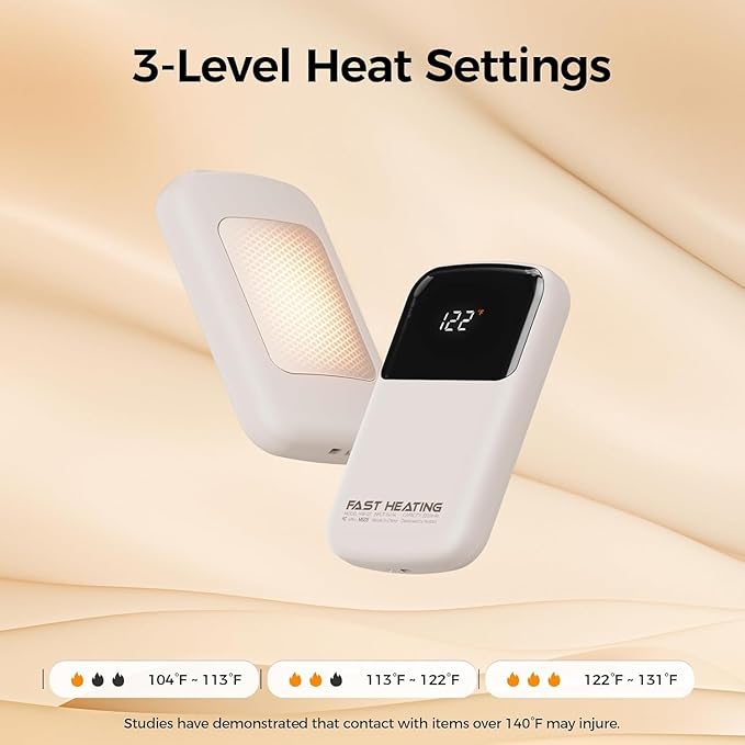 Hotdot Hand Warmers Rechargeable 2 Pack, 3 Heat Levels (104–121°F), Real-Time Temp & Battery Display, Electric Hand Warmers, Fast Heating, Fits in Gloves/Pocket, Gifts for Women & Men