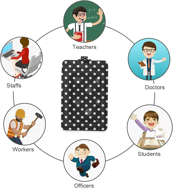 Polka Dot ID Badge Holder with Lanyard, Vertical Leather ID Badge Card Holder for Office Staff, School Teacher and Student
