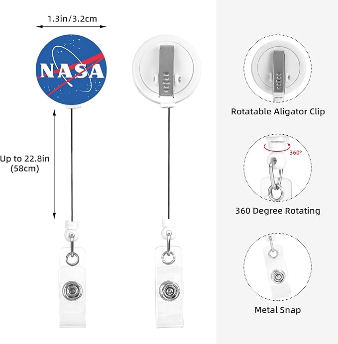 NASA Badge Reels Retractable Badge Holder with Clip for Id Name Tag Office Worker Student Teacher Nurse Doctor