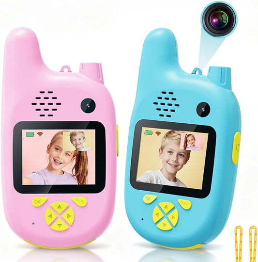 Video Walkie Talkies for Kids, 2 Pack Rechargeable Toys Walkie-Talkies, Dual Camera & Voice Changer, Gifts for Boys Girls Age 3-12 Birthday Christmas, Long Range Adventure Game Camping Outdoor Indoor